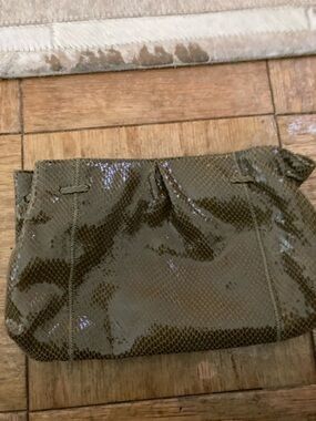 Olive Green Patent Snakeskin Clutch
